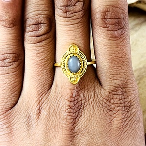 Latest Design Boho Grey <b>Moonstone</b> <b>Rings</b> Tribal Brass <b>Rings</b> for Women 18k Gold Plated Ethnic Shield Jewelry for Wholesale/OEM/ODM - Product Image 6