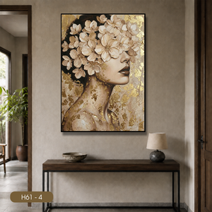 Peinture murale en soie exquise, portrait féminin avec fleurs, décoration intérieure élégante, OEM ODM Vietnam, marque HALO H61 - 4 Modèles - Product Image 2