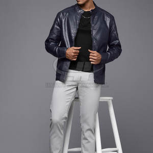 Veste en cuir de vache pour homme, design personnalisé, hiver, col montant et logo sur le devant, haute qualité, tendance - Product Image 3