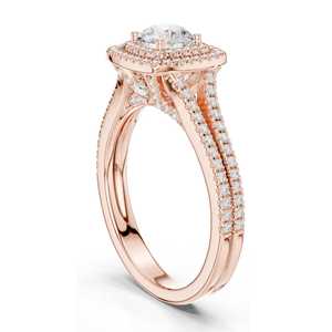 Anillo de oro rosa con doble halo de diamantes cultivados en laboratorio, corte brillante redondo para mujer, estilo clásico, ideal para regalo y fiestas, venta al por mayor. - Product Image 4