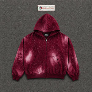 เสื้อฮู้ดดี้ผู้ชายสีแดงเลือดหมู ประดับคริสตัล ทรงโอเวอร์ไซส์ ผ้าเฟรนช์เทอร์รี่ 100% คอตตอน ทรงปกติ ใส่ได้ในฤดูใบไม้ร่วง ผ้าฟลีซพรีเมียม - Product Image 5