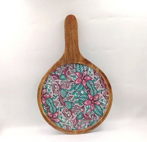Plateau rond en bois d'acacia pour steak, pizza, sushi, fromage, avec impression émaillée, plateau de service pour dîner au meilleur prix - Product Image 2