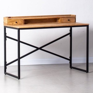 Bureau en bois Vandana Vesta Aureo avec pieds noirs, mobilier de bureau moderne en bois massif minimaliste - Product Image 1
