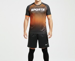 Camiseta Deportiva para Hombre, Manga Corta, Cuello en V, Negra con Rayas Naranjas, Absorbe la Humedad, Ropa de Fútbol, Ajuste Atlético, Estampado Sublimado - Product Image 6