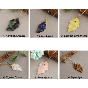 Trendy Kambaba Jasper Hand Carved Red CZ Leaf Pendant Necklace 18K Gold Plated Brass Chain Bezel Set Minimalist Jewelry Gift for - Product Image 6