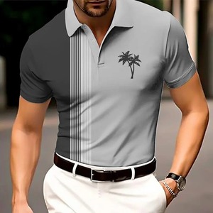 Mode hommes rayé tendance Polo T-Shirts été à manches courtes respirant 3d impression rue POLO t-shirt plage décontracté hauts - Product Image 1