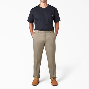 <b>Men's</b> <b>Khaki</b> Straight Fit Cotton Oxford Trousers Mid Waist Button Fly Casual Anti-Wrinkle Autumn Style - Product Image 4