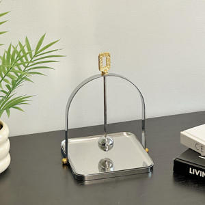 Glam Metal Napkin Holder With <b>Weighted</b> Arm Gold Square Tray Free <b>Standing</b> Tissue Dispenser Home Decor - Product Image 1