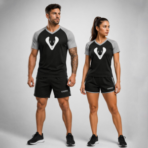 T-shirt d'entraînement personnalisé noir et gris, sublimation, séchage rapide, 100% coton, jersey de sport, gym, fitness, course à pied, vêtements de sport - Product Image 1