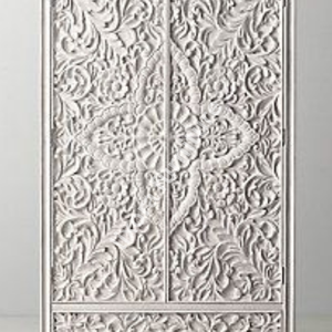 Luxury Handcrafted Solid Wood 2 Door <b>Wardrobe</b> Ornate Floral Carving Distressed White Finish Armoire - Product Image 2