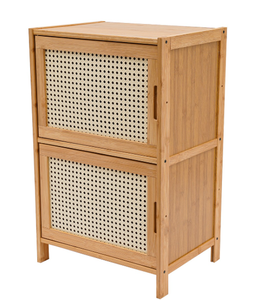 Meuble de rangement à 2 niveaux en bambou naturel et rotin avec portes en cannage, style scandinave, pour chambre et salon, fabriqué au Vietnam - Product Image 1