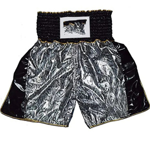 Luxury Snakeskin Satin Muay Thai Shorts - Silver/<b>Black</b> Kickboxing <b>Trunks</b> - Professional Sanda & MMA Shorts with Gold Trim - Product Image 1