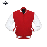 Veste de baseball en cuir PU coupe-vent pour homme, rouge et blanc, col rond, fermeture éclair, streetwear, hiver