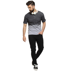 Camiseta de Punto de Manga Corta con Cuello en V para Hombre, Color Degradado, Corte Ajustado, Estilo Casual, Diseño Sólido, Largo Regular - Product Image 5
