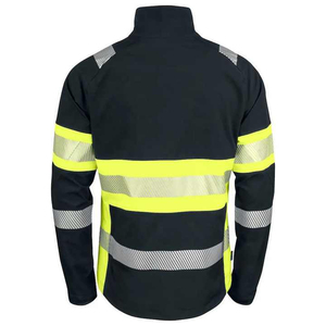 เสื้อแจ็คเก็ตผ้าฟลีซสำหรับผู้ชาย สีดำ-เหลือง แถบสะท้อนแสง ปิดด้วยซิป กันลม คอตั้ง สไตล์ชุดทำงาน - Product Image 2