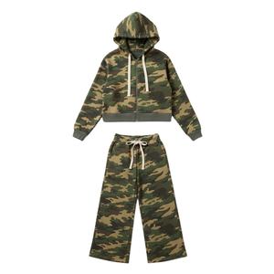 2025 Camouflage Crop Zipper Hoodie & Wide Leg Sweatpants Set pour femmes - Product Image 1