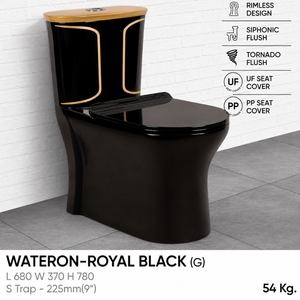 โถสุขภัณฑ์แบบติดผนังทรงยาวรุ่น WATERON R.BLACK (G) พร้อมระบบชำระล้างแบบไซฟอน และระบบระบายน้ำแบบ P-Trap/S-Trap - Product Image 2