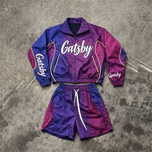 Custom Printed Unisex Hooded Windproof Lightweight Tracksuit <b>Set</b> Gradient Color Full Sleeve Zipper Side Pockets Streetwear - Product Image 1