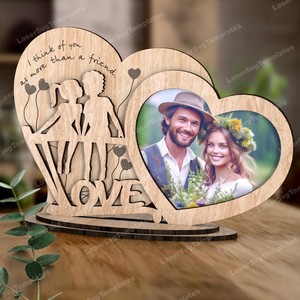 Heart Shape Wooden Photo <b>Frame</b> <b>With</b> Love Silhouette And Quote Tabletop Display Handmade Rustic Design - Product Image 1