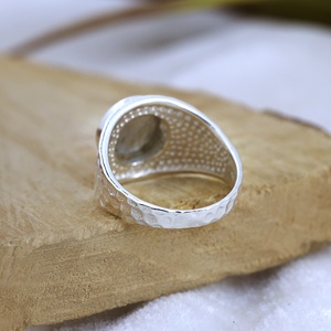 Natural Labradorite Hammered Band <b>Ring</b> 925 Sterling Silver Handmade Bezel <b>Set</b> Round Gemstone <b>Ring</b> for <b>Men</b> & Women - Product Image 4