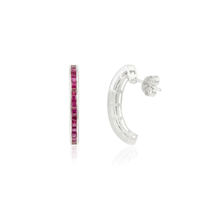 High Quality Princess Cut Natural Ruby Gemstone Channel Set 925 Sterling Silver Hoop <b>Earrings</b> For Women's Party Wear - Product Image 5
