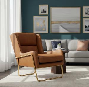 Chaise minimaliste moderne en cuir rembourrée avec dossier haut et assise coussinée, pieds en métal, pour salle à manger, cuisine, maison, restaurant, café - Product Image 2