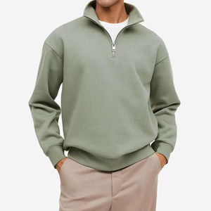 Sweat-shirts à demi-zip pour hommes en tissu 100% coton, 2026, sur mesure, couleur verte, col montant, vêtements d'hiver, sweats à capuche pour hommes - Product Image 4