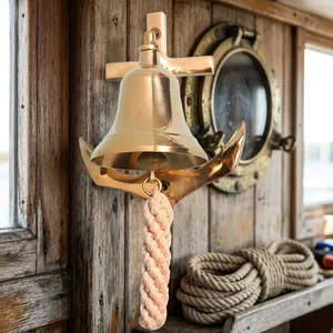 Sonnette de porte en laiton antique vintage avec ancre de bateau, décoration murale, cloche suspendue pour entrée de maison nautique marine - Product Image 6