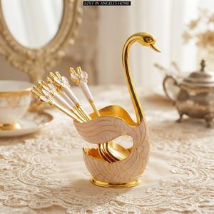 Juego de Cucharas Decorativas Bañadas en Oro con Soporte en Forma de Cisne, Cucharas de Té Doradas de Lujo para Regalo y Decoración de Mesa - Product Image 2