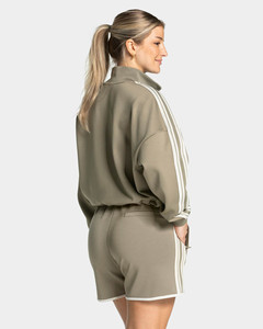 New Design Custom Logo Drop Shoulder <b>Khaki</b> Crop Zipper Jacket & <b>Shorts</b> With Stripes <b>Women's</b> Tracksuits Streetwear <b>Women's</b> Hoodie - Product Image 4