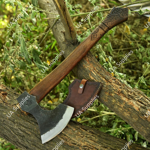 Hand Forged Carbon Steel 58 HRC Functional Outdoor Bearded <b>Axe</b> Wood <b>Handle</b> DIY Camping Hunting Hatchet OEM - Product Image 3