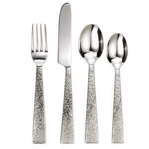 Ensemble de couverts de luxe en acier inoxydable martelé, finition miroir moderne, vaisselle métallique pour hôtel, restaurant et repas raffinés - Product Image 1