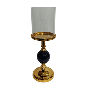 Handmade Gold & Black Metal Decorative <b>Candle</b> Holder Metal <b>Candle</b> Stand <b>Set</b> of 2 With Glass for Home Office Festival Decor Use - Product Image 1