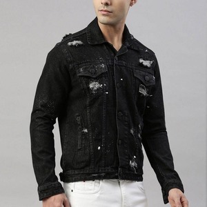 Vestes en jean pour hommes, style streetwear, hiver, 100% coton, col montant, tissu en toile respirant, veste en jean pour hommes - Product Image 4