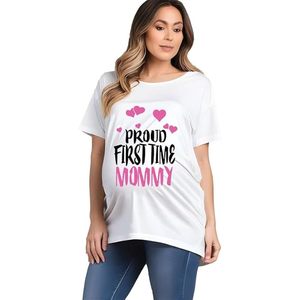 เสื้อยืดทรงหลวมสำหรับคุณแม่มือใหม่ Proud First Time Mommy สีฟ้า ผ้าฝ้าย คอกลม แขนสั้น พิมพ์ลาย เสื้อเจอร์ซีย์ลำลอง - Product Image 4
