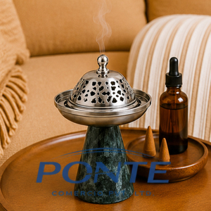Quemador de Incienso de Acero Inoxidable de Lujo con Base de Mármol Verde, Portátil, para Bakhoor, Aromaterapia y Meditación en el Hogar - Product Image 4