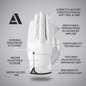 Guante de golf transpirable AI-270 blanco con diseño de logotipo dorado, ajuste universal para hombres y niños - Product Image 5