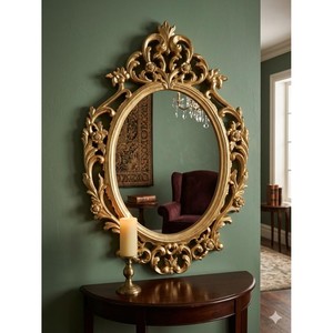 Espejo de Pared Ornamental de Madera de Nogal Hecho a Mano con Hoja de Oro 30x24 Venta al por Mayor - Product Image 2