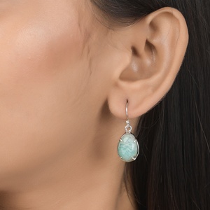 Pendientes colgantes de amazonita natural con engaste de puntas, plata de ley 925, piedra verde ovalada, joyería al por mayor. - Product Image 2
