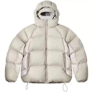 Men's Red Hooded Puffer <b>Jacket</b> Windproof Zipper Closure Casual Winter Coat Thick Down Filling Regular Length <b>Patch</b> Design Left - Product Image 5