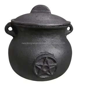 Quemador de incienso de hierro fundido Loban, quemador de carbón, pesado, tamaño grande, sin patas, con mango para meditación