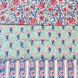 Tela de Algodón Cambray Estampada a Bloques 60x60, Tela de Algodón con Estampado Tradicional Jaipuri - Product Image 2