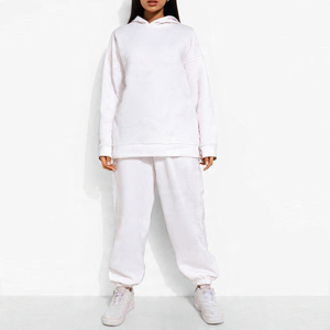 Oversized Pullover Hoodie and Joggers Set for Women – <b>White</b> Soft Fleece <b>Tracksuit</b>, Minimal Lounge Outfit & Custom Logo - Product Image 3