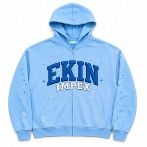 Premium Oversized Rhinestone Embroidered Zip Hoodie Y2K Heavyweight Streetwear Full Zip Fleece Hoodie - Product Image 1