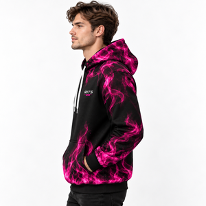 Sweat-shirt à capuche pour homme RITS, noir, imprimé flamme rose, coupe classique, sweat-shirt décontracté avec poche, design par sublimation, vêtements d'automne - Product Image 4