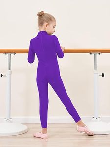 Justaucorps de danse unisexe violet à manches longues et col roulé, intégral pour l'entraînement de gymnastique, avec fermeture éclair, en polyester et élasthanne - Product Image 3