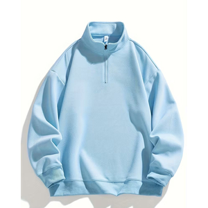 OEM Men's Women's Half Zip Fleece Sweatshirt Plain Oversized <b>Mock</b> <b>Neck</b> Pullover Custom Streetwear Cotton <b>Top</b> - Product Image 2