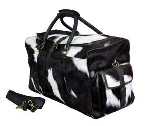 Customized Cowhide Hair on <b>Leather</b> <b>Travel</b> <b>Bag</b> with Zipper Closure Adjustable Strap Premium Quality Handmade Unisex <b>Leather</b> <b>Bag</b> - Product Image 6