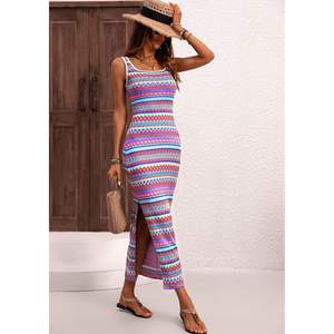 Vestido de Verano Personalizado para Mujer 2025, Vestido Casual a Rayas, Maxi Ajustado, Cuello Cuadrado, Estilo Bohemio, para Vacaciones en la Playa o Club - Product Image 3