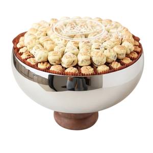 Tazón de Chocolate para Decoración de Mesa, Diseño Elegante, Tazón de Metal de Acero Inoxidable con Bandeja Grande de Madera para Bodas y Fiestas - Product Image 4